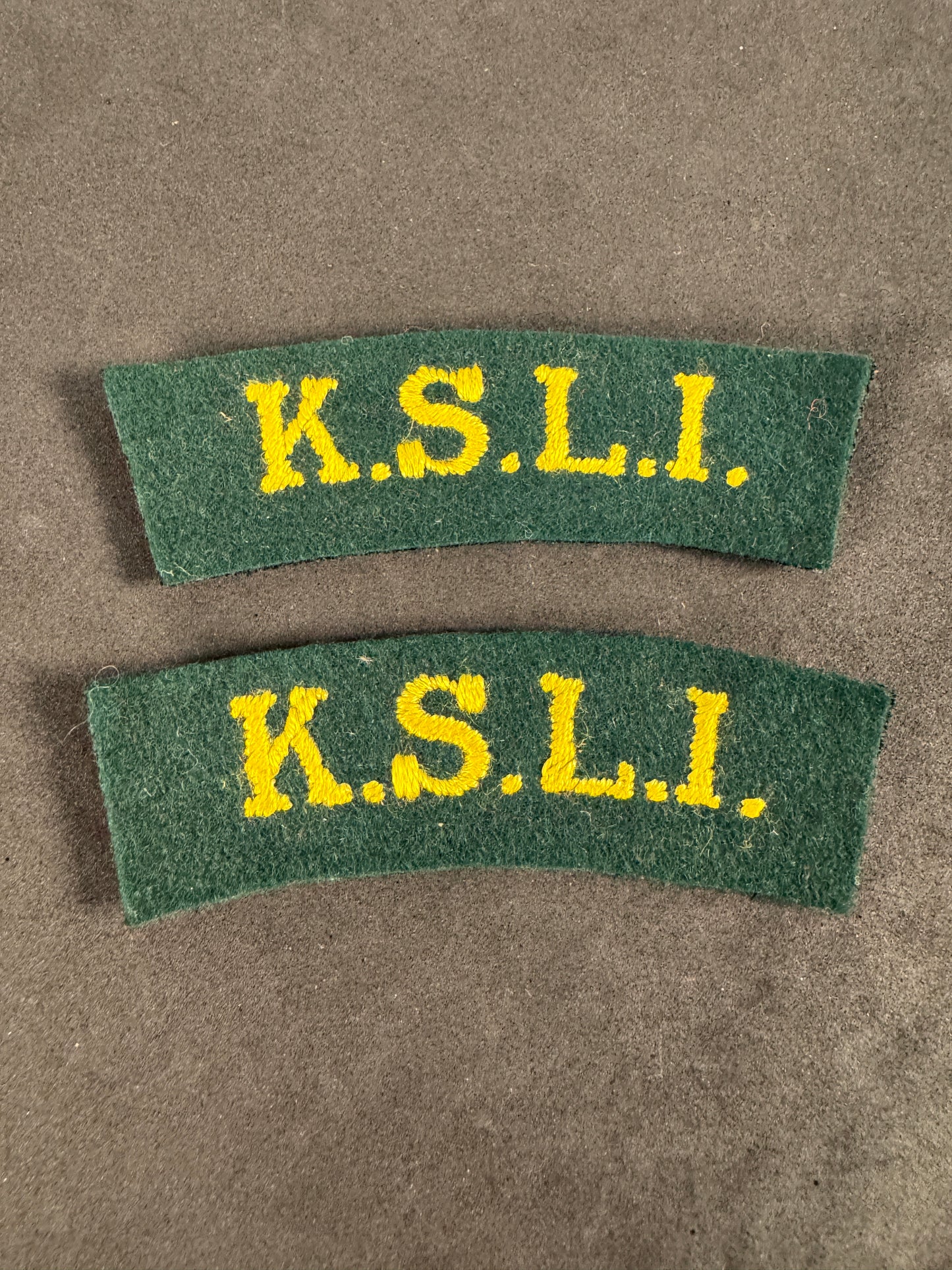 Photo 1 of WW2 British Army King's Shropshire Light Infantry (KSLI) Shoulder Titles - collectible militaria item