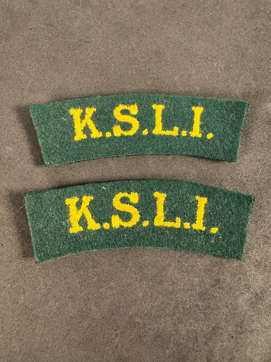 Photo 1 of WW2 British Army King's Shropshire Light Infantry (KSLI) Shoulder Titles - collectible militaria item