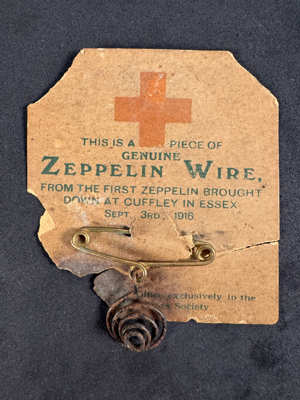 Original WW1 Zeppelin wire souvenir - British Red Cross – Medals-Militaria