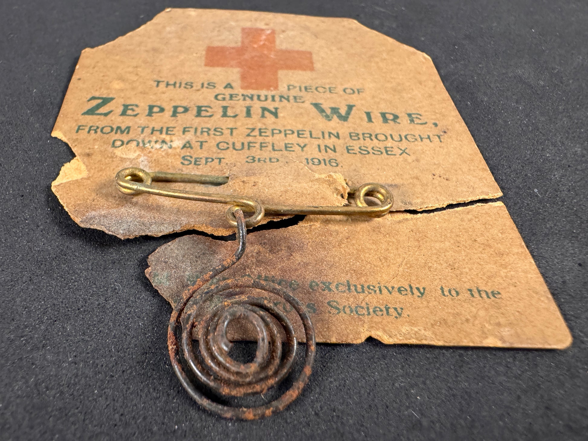 Photo 2 of Original WW1 Zeppelin wire souvenir - British Red Cross - collectible militaria item