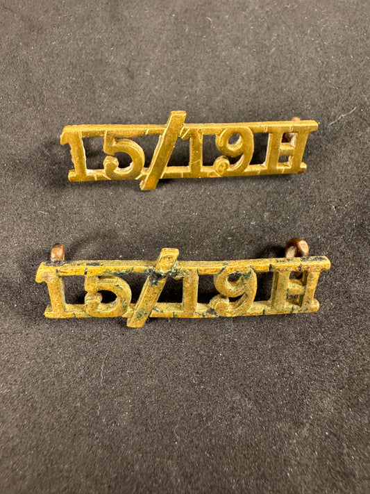 Photo 1 of WW2 British Army 15th/19th Hussars Officer's Shoulder Titles (Pair) - collectible militaria item