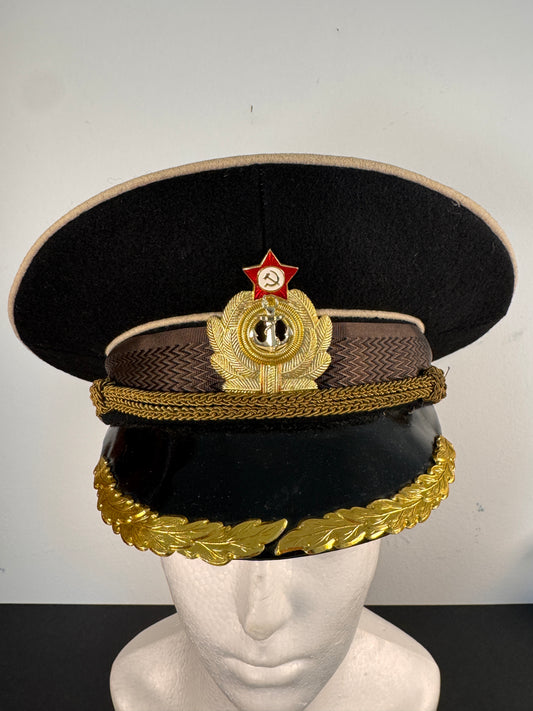 Photo 1 of Soviet Navy Officer’s Captain Visor Cap - USSR Cold War Naval Uniform Hat - collectible militaria item